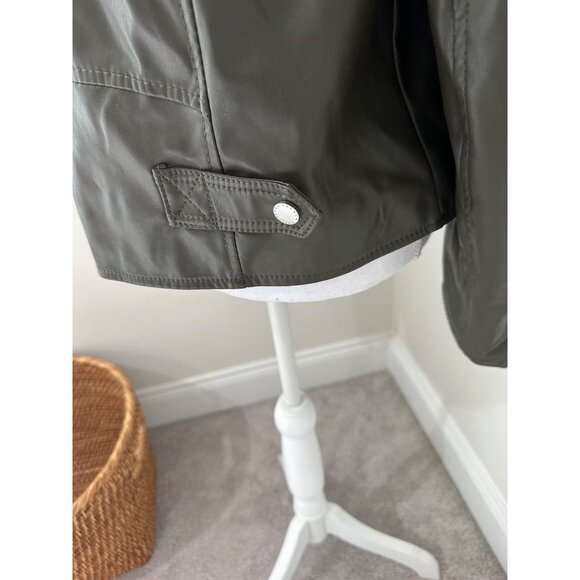 French Connection Womens Olive Green Faux Leather Moto Biker Jacket Size S - Picture 15 of 16